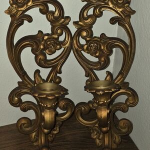 HOMCO Elegant Gold Wall Candle Holders 1971